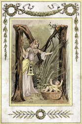 Brev, der repræsenterer en egyptisk mor, der finder et forladt barn (Moses sparer vand), slutningen af det 19. århundrede (kromolitografi)
