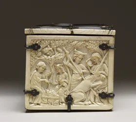 Låg på en kiste forestillende "Kærlighedens slot og ridderdyst", ca. 1330-50