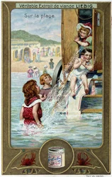 Liebig chromolithography serie "Beach Game" af børn. sd. 19. århundrede