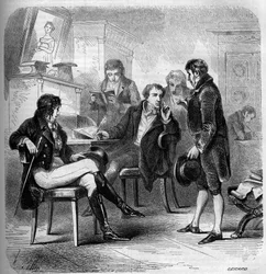 Louis Benoit (Louis-Benoit) Picard (1769-1828), en fransk forfatter og komiker, repræsenteret i sit atelier. Stik fra 1858.