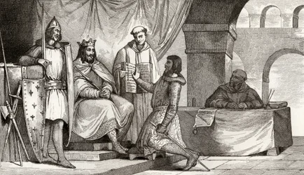 Ludvig II (848-79) modtager en troskabsed fra en adelsmand, fra "Histoire de France" af Colart, udgivet omkring 1840