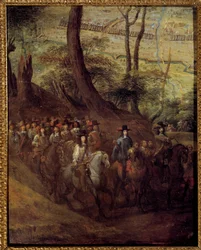 Ludvig II af Bourbon, Prins af Conde (Bourbon-Conde) (Grand Conde) (1621-1686) eller hertug af Enghien, belejrer en by Maleri af den franske skole i det 17. århundrede. Søn 0,73x0,58 m