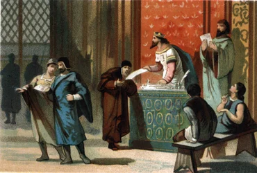 Louis VI dit Le Gros (1081-1137) gav kommunernes portocharter. Kromolitografi omkring 1890.