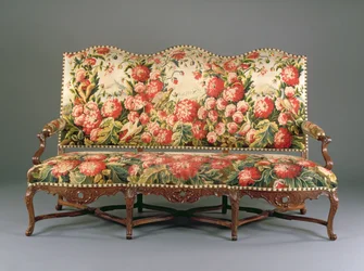 Louis XIV Canape, ca. 1710 (udskåret valnød og gobelin) (se også 220170)