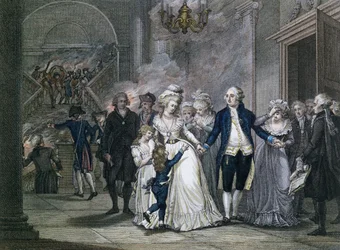 Louis XVI (1754-93) siger farvel til sin familie, 20. januar 1793, indgraveret af Reinier Vinkeles (1741-1816) og Daniel Vrydag (1765-1822)