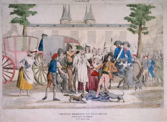 Louis XVI og hans familie førte til templet