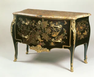 Louis XV Commode på Macrets måde, ca. 1765 (træ med ormolu-monteret sort, guld og polykrom lak)