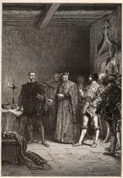 Louis de Berquin (1485-1529), ridder og humanist, religiøs reformator, befriet af Jean de la Barre (1523-1533) prevot de Paris - Louis de Berquin (venstre) løsladt fra fængslet af John de la Barre - gravering fra "" Frankrigs historie fortalt til min bedst