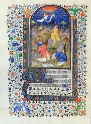 MS 1278 fol.106v Bebudelse til hyrderne, fra Heures a lusage de Troyes, af Studio of the Master of the Rohan Hours, c,1413-20