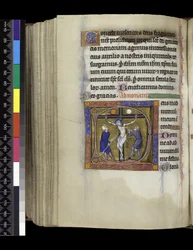 MS 300 f.217v, Crucifixion, fra Isabellas Salter og Timer, Paris, ca. 1265-70 (pen & blæk og tempera på pergament)