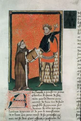 MS Hunter 8 f.9r Oversætteren Courbichon præsenterer bogen for Charles V