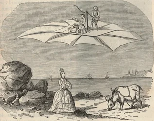 Machine (Glider) af Samuel Musgrave (1732-1780) Indgravering i "" Videnskaber til rådighed for alle - Populær fysik og kemi"" af Alexis Clerc - Slutningen af det 19. århundrede - Privat samling