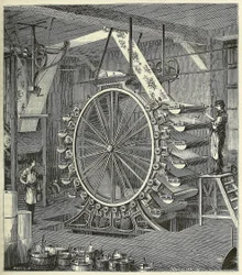 Maskine til udskrivning af tapet i op til tyve farver, pub. 1873 gravering, 1873.
