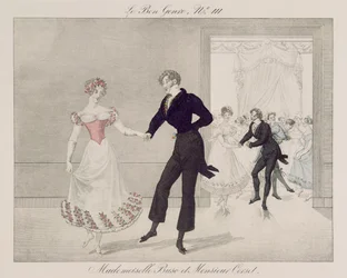 Mademoiselle Busc og Monsieur Corset, plade 111 fra le Bon Genre, ca. 1810 (farvegravering)