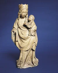 Madonna og barn, første fjerdedel af 1400-tallet (sandsten med spor af guld og polykrom)
