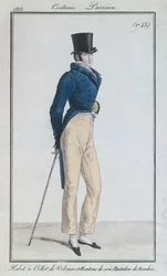 Herredragt med fløjlskrave, silkeknapper og nankeen-bukser, 1816