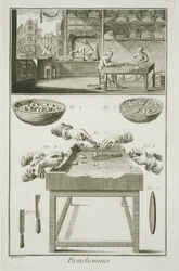 Fremstilling af flaskepropper fra Encyclopedie des Sciences et Metiers af Denis Diderot (1713-84) udgivet ca. 1770
