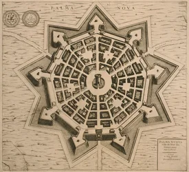 Kort over Palmanova, fra Les Villes de Venetie, 1704, udgivet af Rutgert Alberts i Haag