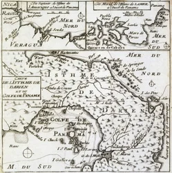 Kort over Isthmus of Darien og Panamabugten i "" New Journey Around the World"" af Guillaume Dampier (William Dampier)