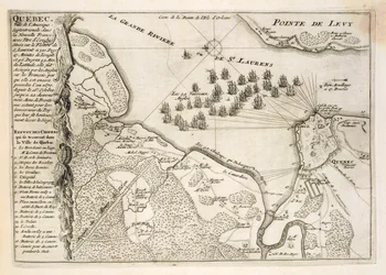 Kort over belejringen af Quebec af den britiske flåde, 1670