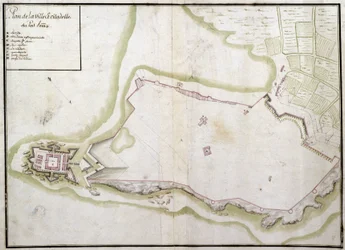Kort over byen og citadellet i Port Louis
