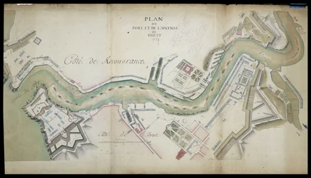 Kort over havnen og arsenalet i Brest i 1754.