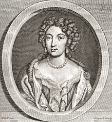 Marie Angélique de Scorailles, 1661 1681. Fransk adelskvinde og en af Ludvig XIVs mange elskerinder. Fra Les Heures Libres udgivet 1908.