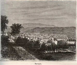 Marvejols - Lozere - Languedoc-Roussillon - indgravering i "La France illustrée: geografi, historie, statistisk administration" af V.-A. Malt brun. 1884