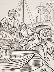 Måling af salt, efter et træsnit i "Ordonnances de la Prevoste des Marchands de Paris", 1500, fra "Le Moyen Age et La Renaissance" af Paul Lacroix (1806-84) udgivet i 1847