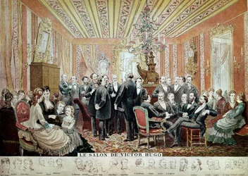 Møde i den litterære salon i Maison Hugo, Paris, ca. 1875 (gravering)