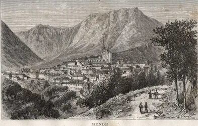 Mende - Lozere i Languedoc-Roussillon-regionen - indgravering i "La France illustrée: geografi, historie, statistisk administration" af V.-A. Malt brun. 1884