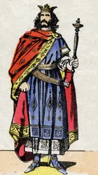 Merovingerdynasti: Portræt af Chilperik II (ca. 700-721) Frankernes konge fra 715 til 721. Epinal billeddannelse fra slutningen af det 19. århundrede. Privat samling.