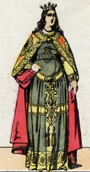Merovingerdynasti: Portræt af dronning Clothildes hustru til Dagobert III (699-715). Epinal billeddannelse fra slutningen af det 19. århundrede. Privat samling.