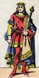 Merovingerdynasti: Portræt af Thierry IV (713-737) Frankernes konge fra 721 til 737. Epinal billeddannelse fra slutningen af det 19. århundrede. Privat samling.