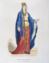 Merovingerdronning, fra c05th til c08th, fra franske civile og militære kostumer gennem århundreder