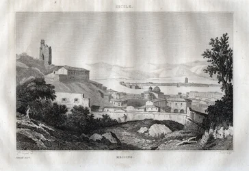 Messina - Messina - Sicilien - Sicilien - Sicilien - Indgravering fra "" Italy Picturesque" - Historisk og beskrivende maleri af Italien" af M. de Norvins, Ch. Nodier 1834-1836.