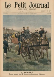 Militær anmeldelse af Paul Doumer, generalguvernør i Fransk Indokina, og kejser af Annam, Thanh Thai, i Hanoi, forsideillustration fra Le Petit Journal, Supplement Illustre, 27. april 1902 (