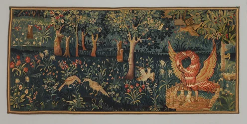 Millefleurs med pelikan i sin fromhed, tidligt
16. århundrede (Uld)