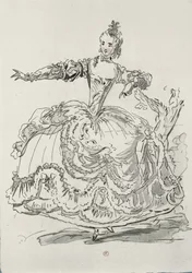 Miss Puvigne som den levende statue, i Pygmalion, en libretto af Lamotte, komponeret af Jean-Philippe Rameau (1683-1764) 1748 (farvegravering)