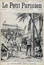Mission Marchand: landing på den øvre Nil - i "Le Petit Parisien"" fra 02/10/1898 (gravering)