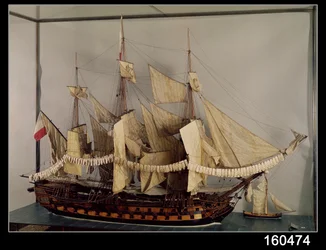 Model af skibet LAchille, et skib med 74 kanoner bygget ved Rochefort