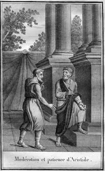 Mådeholdenhed og tålmodighed hos Aristide den retfærdige (gammelgræsk Aristeides), en athensk statsmand, ca. 550 i deme af Alopece, døde 467. I "" Skønheder i oldtidens historie eller mindeværdige fakta og ordsprog fra store mænd""