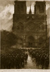 Moderne bevæbnede mænd: Fransk infanteri på orlov forbi Notre Dame, Paris, 1914-19