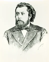 Modest Petrovich Moussorgsky (1835-81), illustration fra LHistoire de la Musique en Russie af Albert Soubies, udgivet i Paris, 1898