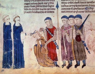 Monk mejede som straf for sin udskejelse. Miniature fra manuskriptet "" Customs of Toulouse" (Folio 33V)