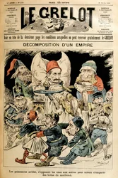 Døende Tyrkiet og fremmede magter kæmper for hans støvler, dækker "" Le Grelot"" 21/2/1897.