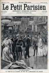 Moskva-fejringer: Zar Nikolaj II af Rusland (1868 -1918) og Zarina Alexandra Fiodorovna Romanova (1872-1918) ved den franske ambassades bal i "Le petit Parisien""