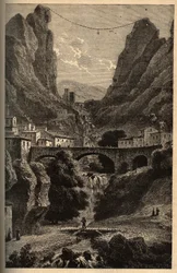 Moustiers-Sainte-Marie (Moustiers Sainte Marie) - Alpes-de-Haute-Provence - gravering i "" PATRIE" - PIQUE BESKRIVELSE AF FRANKRIG I 6 BIND AF LUCIEN HUARD - slutningen af ​​1800-tallet