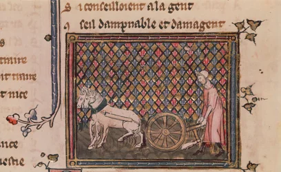 Ms.1044 f.21v Manden forpligtet til at arbejde for en levende, fra Ovide Moralise skrevet af Chretien Legouais