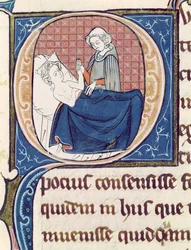 Ms 1003 f.185v Examining a Patient, fra Oeuvres de Galien af ​​Claudius Galenus (c.130-c.201)